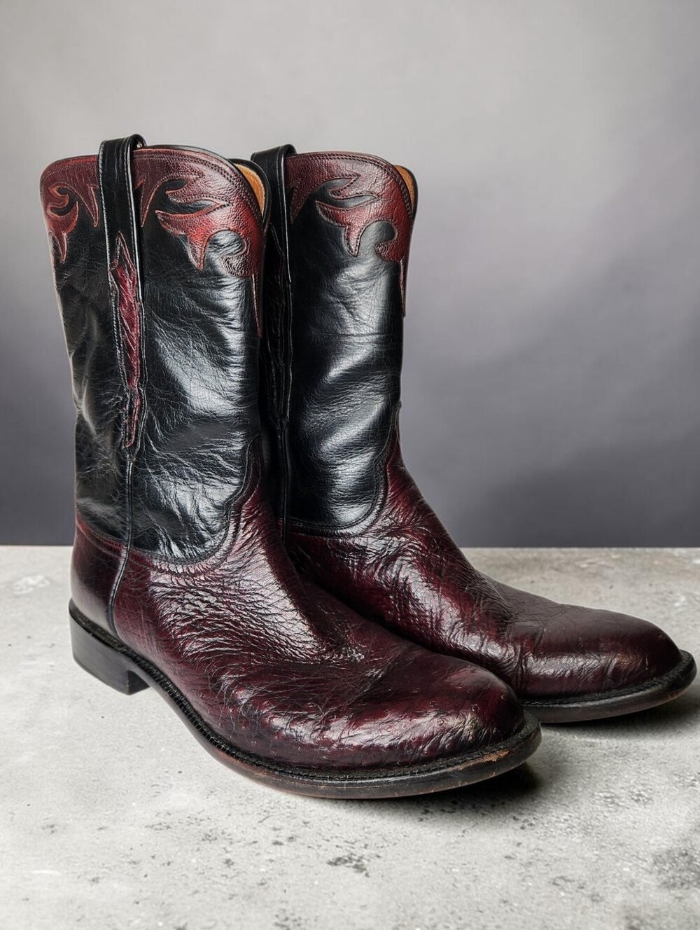 Lucchese Sunset Exotic Ostritch Men's Western Boot Black Cherry Size 9.5